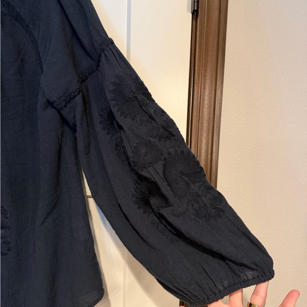Figue Cotton Embroidered Navy Long Sleeve Blouse with Tassel Details - Picture 4 of 6
